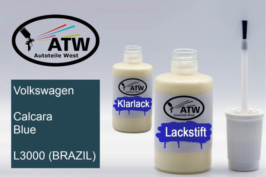 Volkswagen, Calcara Blue, L3000 (BRAZIL): 20ml Lackstift + 20ml Klarlack - Set, von ATW Autoteile West.